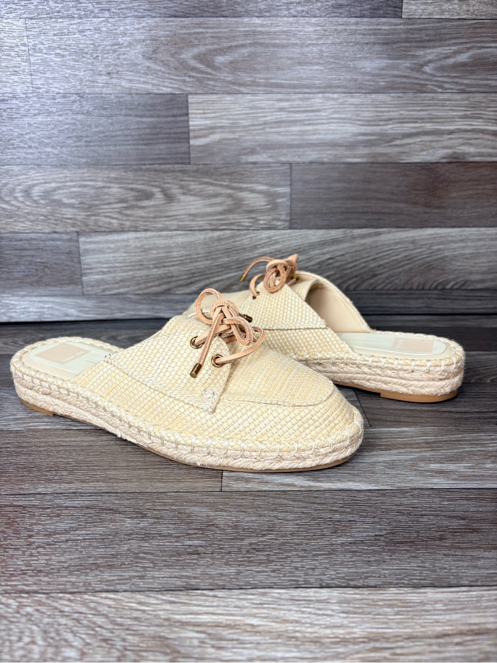 Dolce Vita Hatie Natural Raffia Woven Espadrille Mule Loafer Tan Flat Sz 7